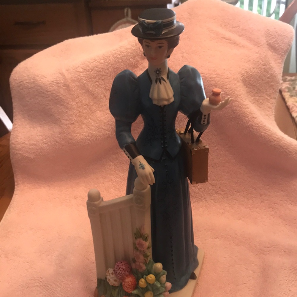Avon Blue Victorian Lady Figurine with Floral Accent